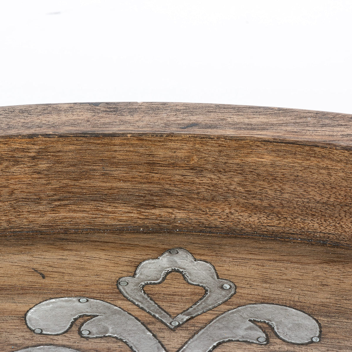 Medium 20.75-Inch Long Wood and Metal Heritage Collection Oval Tray
