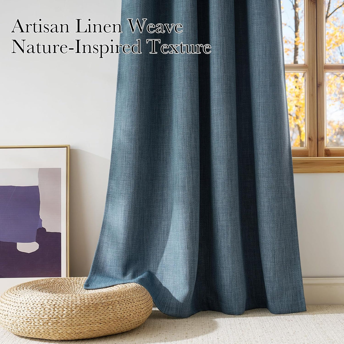 NICETOWN Faux Linen Blackout Curtains - Mist Blue Privacy Panels for Living Room & Bedroom | 63 Inches Long, 2 Panels