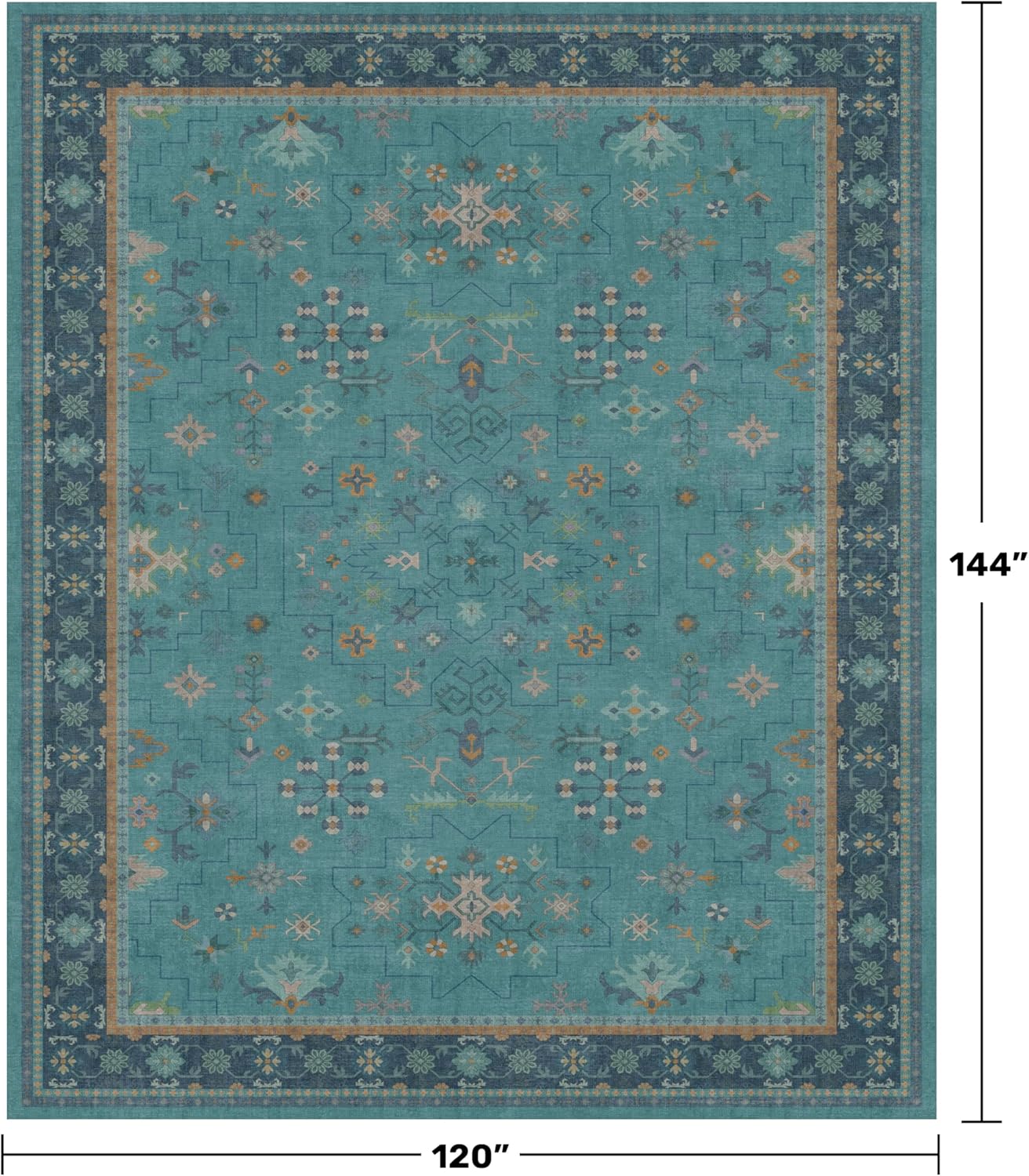 Skiennix Washable Large Teal Boho Living Room Rug - Soft Floral Design, Non-Slip & Stain Resistant, 10x12