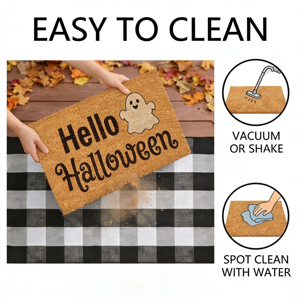 SKYPEA 2 Pcs Halloween Coir Doormat for Home 27.5 x 43 Inches with Black & White Buffalo Plaid Rug, Layered Non Slip Welcome Mats for Halloween Party, Patio & Indoor Outdoor Decor