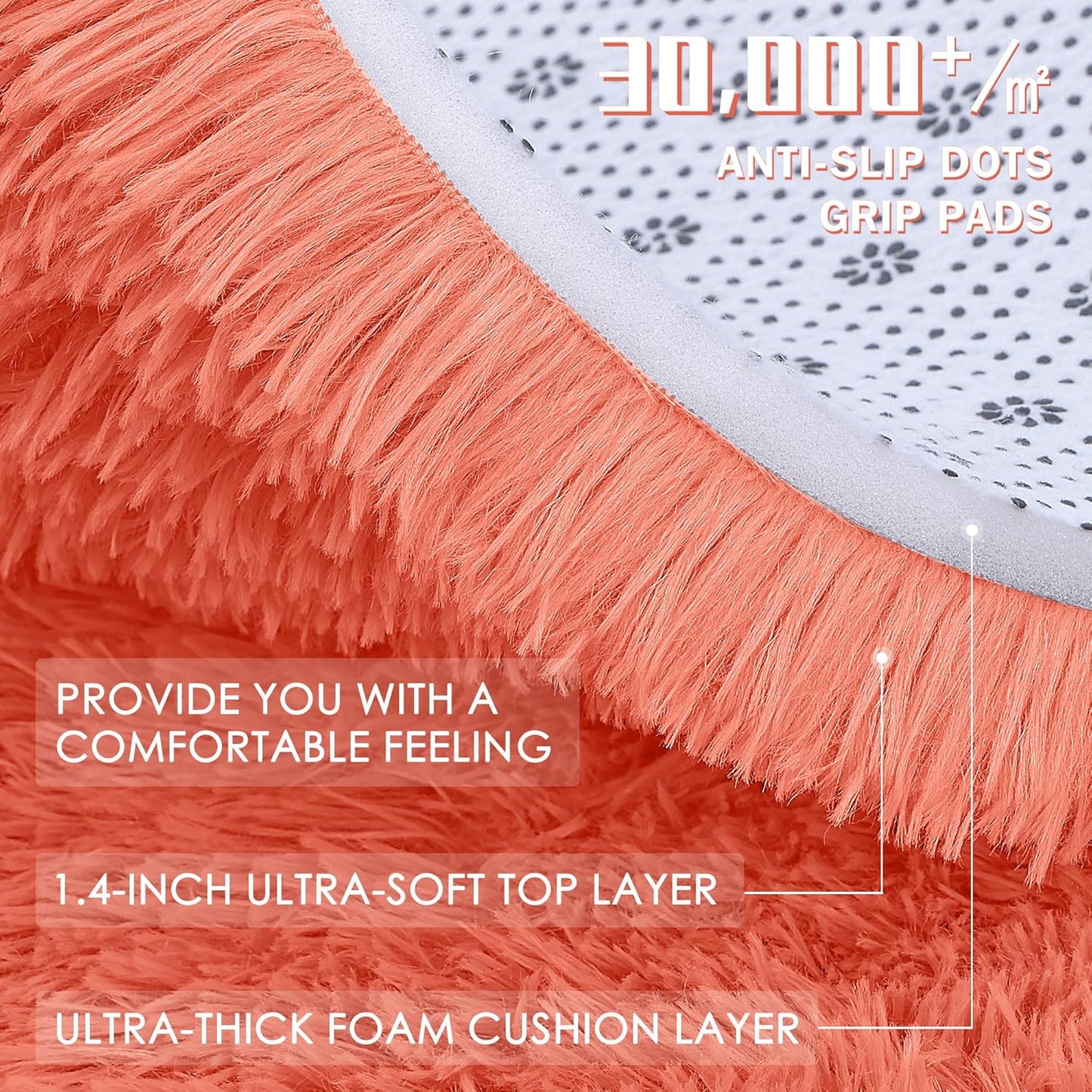 OLANLY Small Bedside Rug - Soft Fluffy Shaggy Indoor Carpet for Bedroom & Living Room | Coral Red
