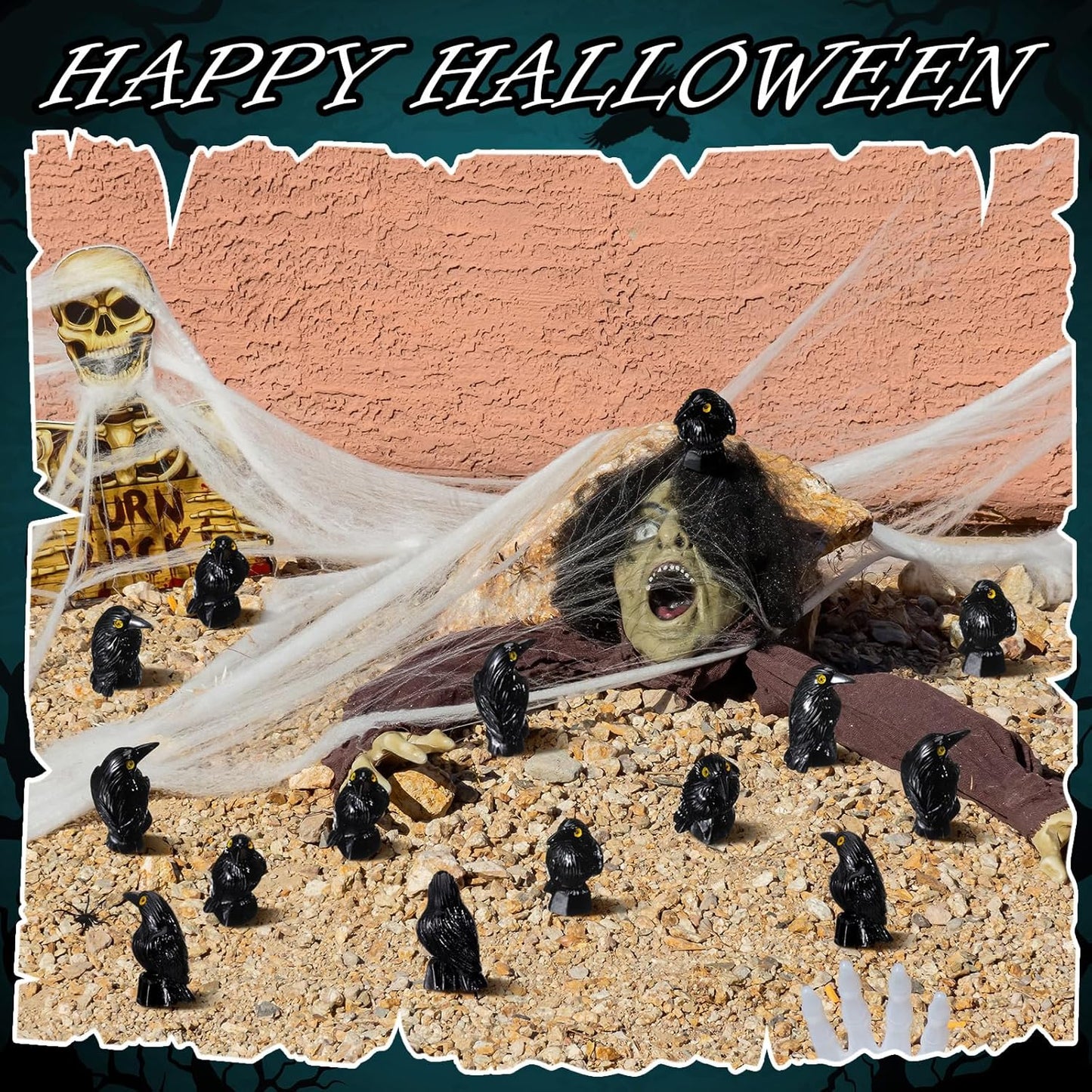 Regine Switzerland Miniature Crows Decor - 150 Pcs Black Resin Raven Figurines for Spooky Holiday Scenes