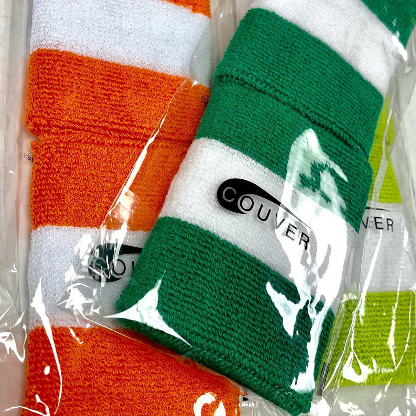COUVER Sweatband Set (3-Pack) - Cotton Terry Cloth Sports Headband & Wristbands - Moisture Wicking for Basketball, Tennis & Fan Gear, Golden Yellow/Purple