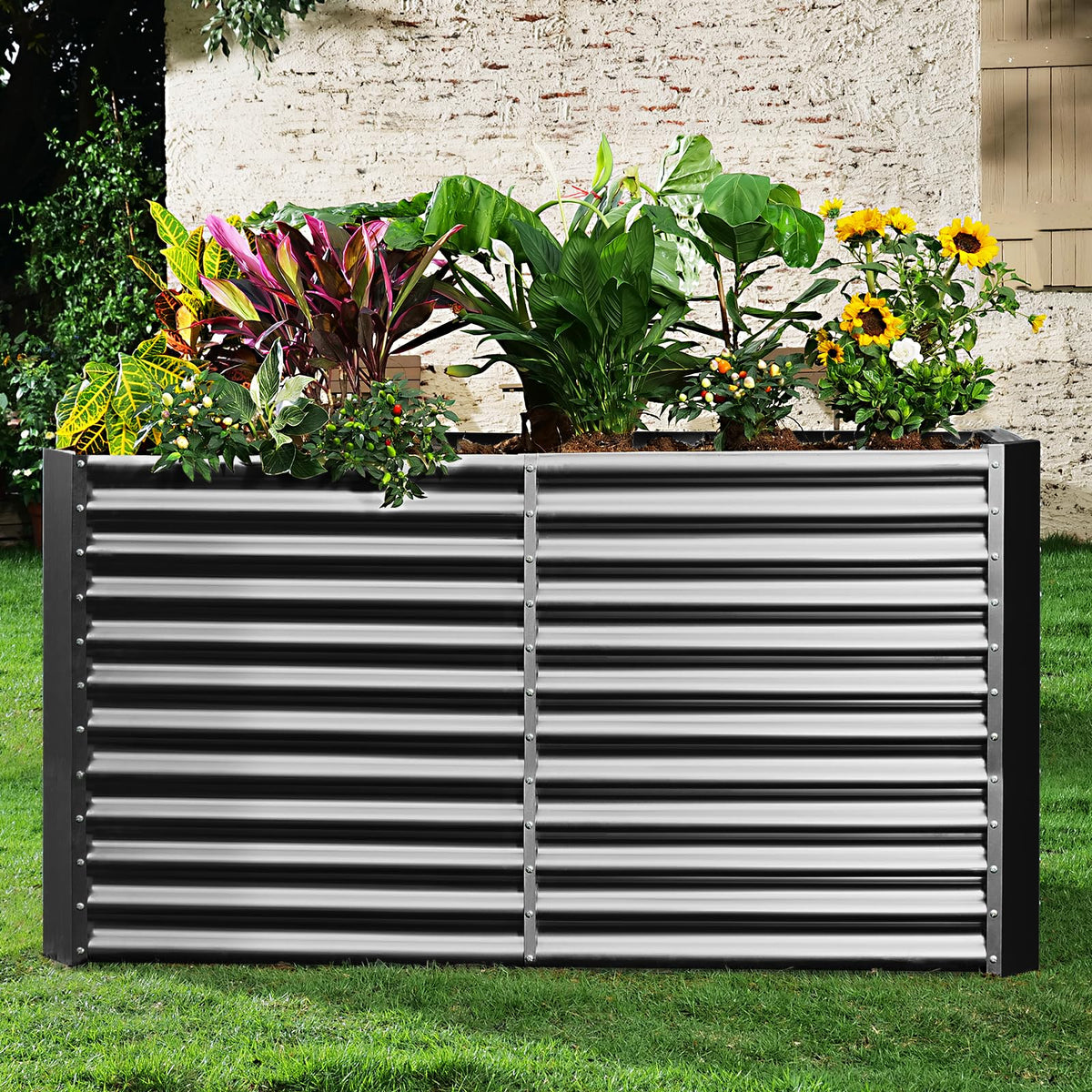 Land Guard 8x4x3ft Rectangular Galvanized Raised Garden Beds, Large-Capacity Metal Planter Box Outdoor, Durable Deep Raised Garden Bed 3ft Tall, Raised Beds for Gardening Vegetables, Modern Gray