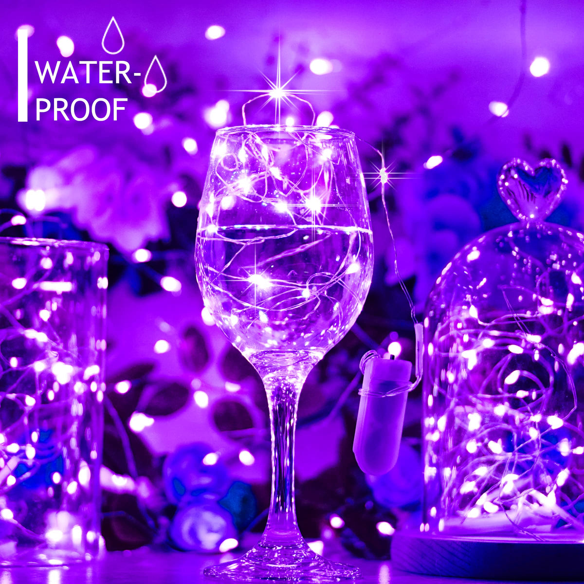 SunKite 16 Packs 20 LED Purple Fairy String Lights Battery Operated Waterproof 6.6 Feet Silver Copper Wire Firefly Starry Moon Lights for DIY Bottle Costume Wedding Party Bedroom Table Decor