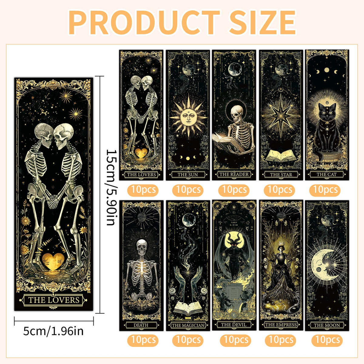 100 Pcs Gothic Tarot Bookmarks Bulk, Dark Academia Witchy Book Marks for Reading, Skeleton Paper Page Markers, Bookish Gifts for Reading Women Book Lovers Men, Dark Romance Merch