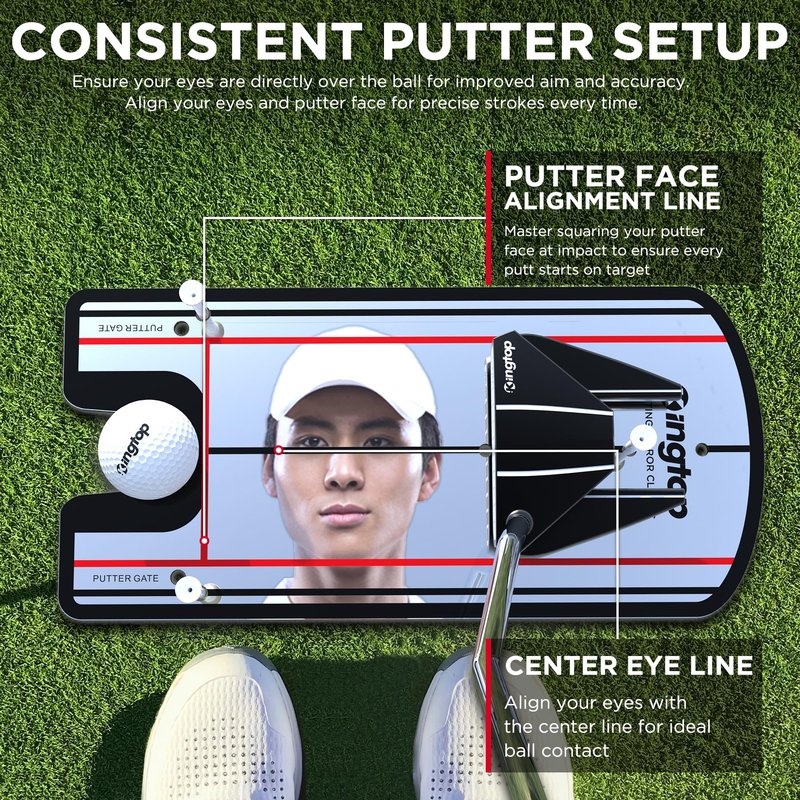 KINGTOP Classic Golf Putting Mirror - Portable Alignment Putting Training Aids for Consistency & Accuracy - Ideal for Indoor | Outdoor Practice, with Carry Bag and Golf Tees