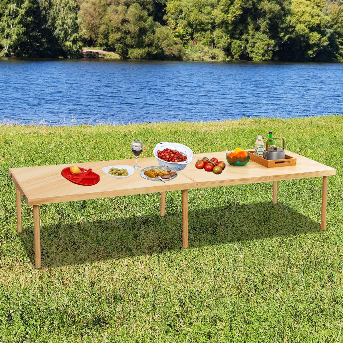 Zupemo 80"x30" Boho Wooden Picnic Table, Portable Outdoor Low Picnic Table with Adjustable Legs 13" & 16" for Floor Seating, Beach, Camping, BBQ, Backyard, 80x30in Seating for 12 People