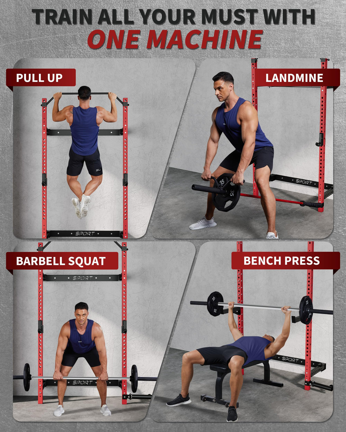 PeacefulHues Folding Wall Mounted Squat Rack, 1000 Pounds Capacity Power Rack with Pull Up Bar, J Hooks and Other Attachments, Space Saving Multi-Functional Power Cage for Home Gym