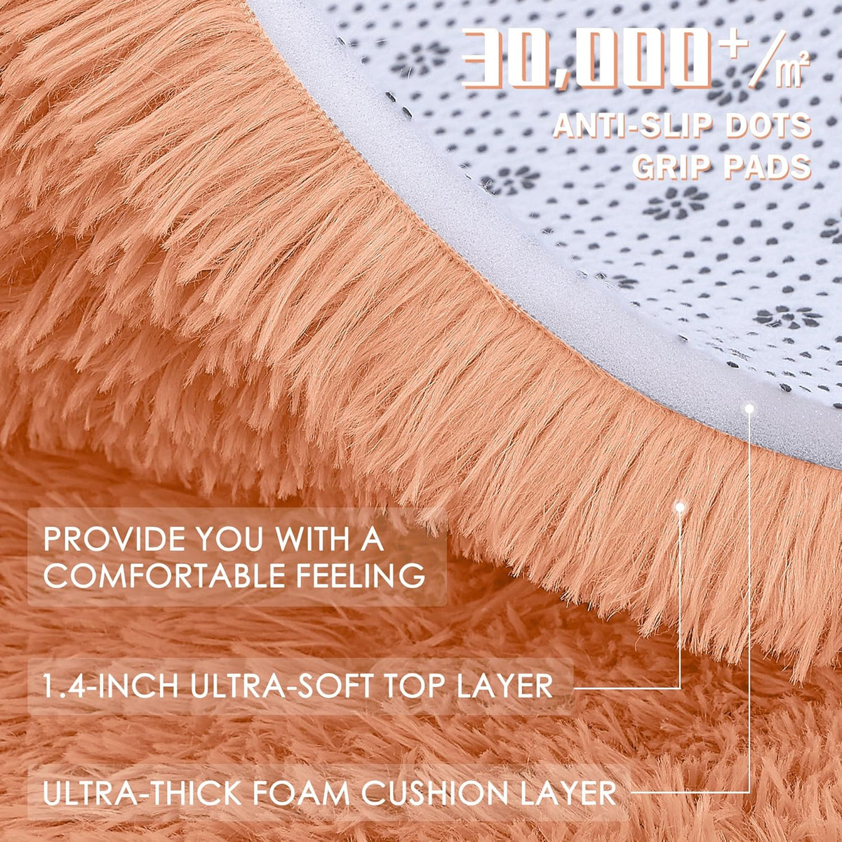OLANLY Round Area Rug - Soft and Fluffy Muted Orange Shaggy Carpet, 4 ft Circle for Bedroom & Living Room Decor