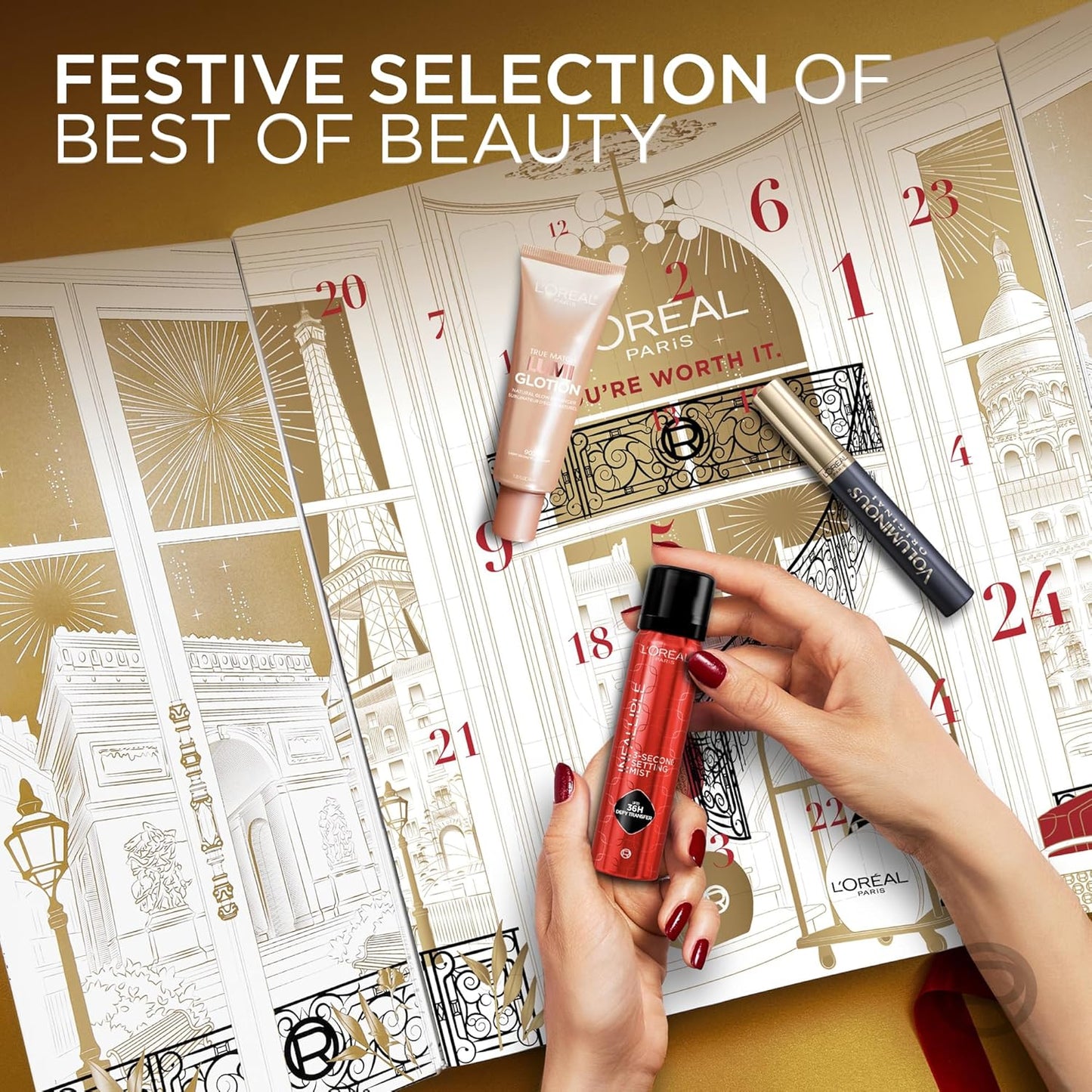 L'Oreal Paris 2025 Holiday Beauty Advent Calendar - Deluxe Makeup, Skincare & Haircare Gift Set