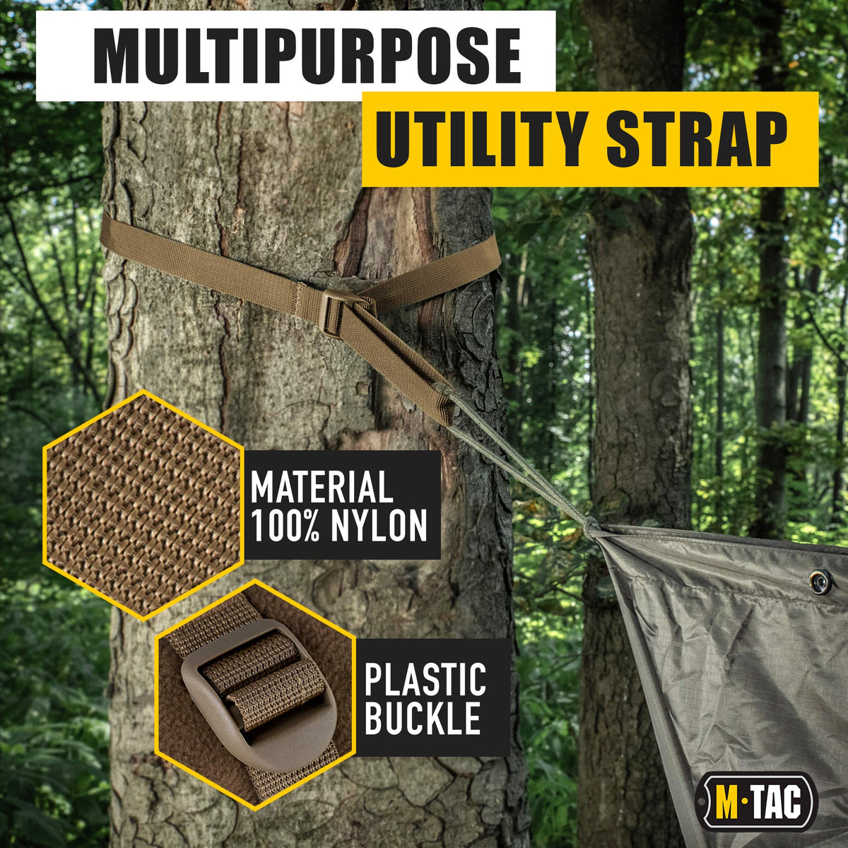 M-Tac Pack of 2X Utility Strap for Backpack Tactical Lashing for MOLLE Gear Plastic Buckle (Coyote, 40 inches)