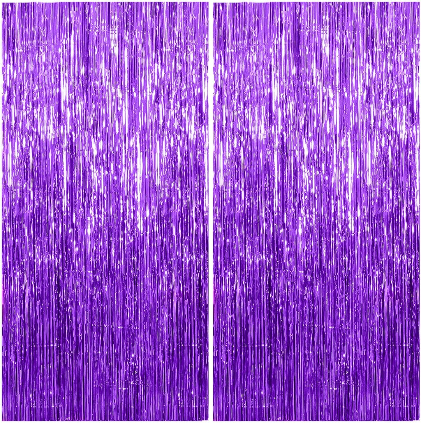 Skiennix Foil Curtain Backdrop - Purple Metallic Tinsel Fringe for Parties | 2 Pack