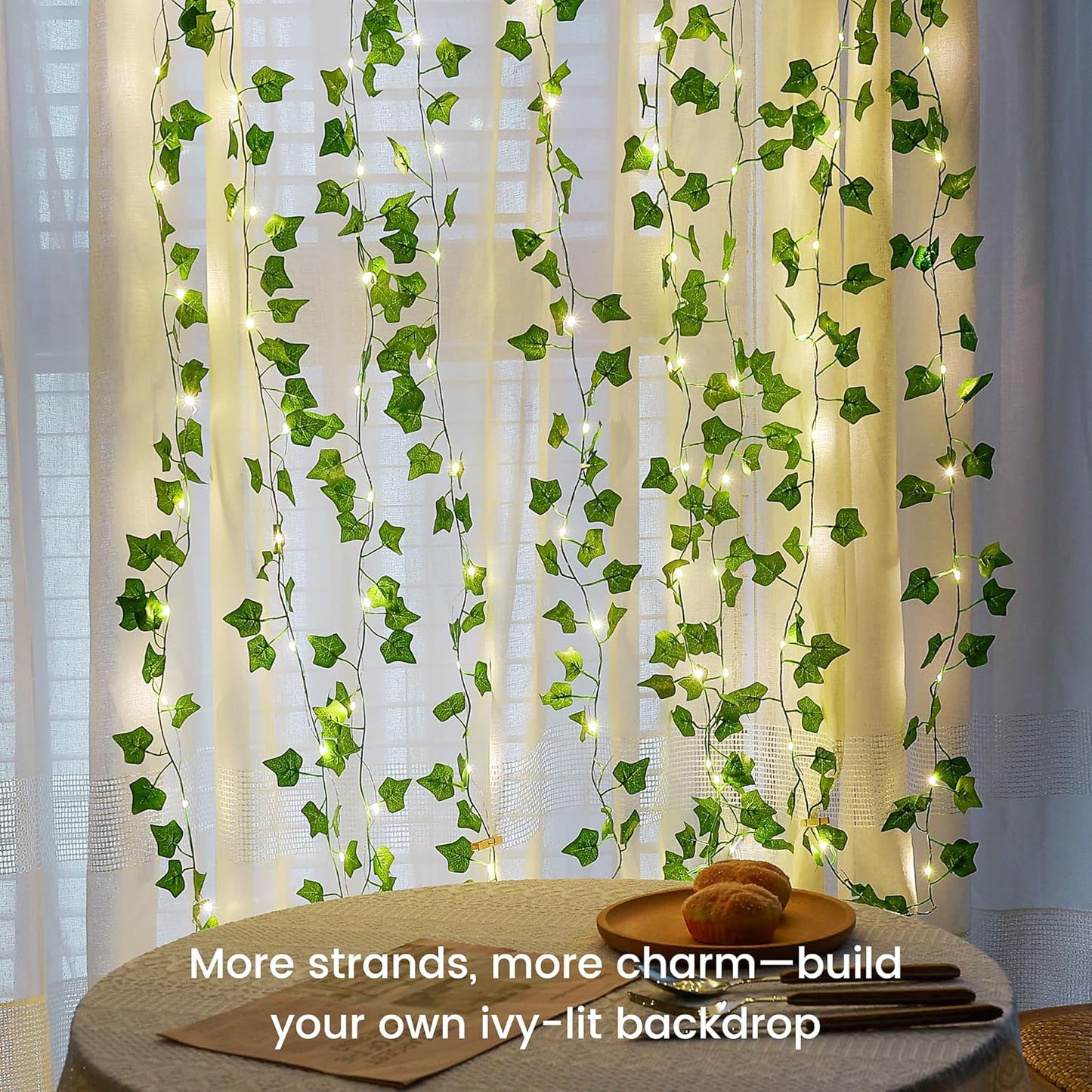 Skiennix Vine Leaf Fairy Lights - 23FT 73 LED Lighted Ivy Garland | Battery & USB Powered Warm White Decor