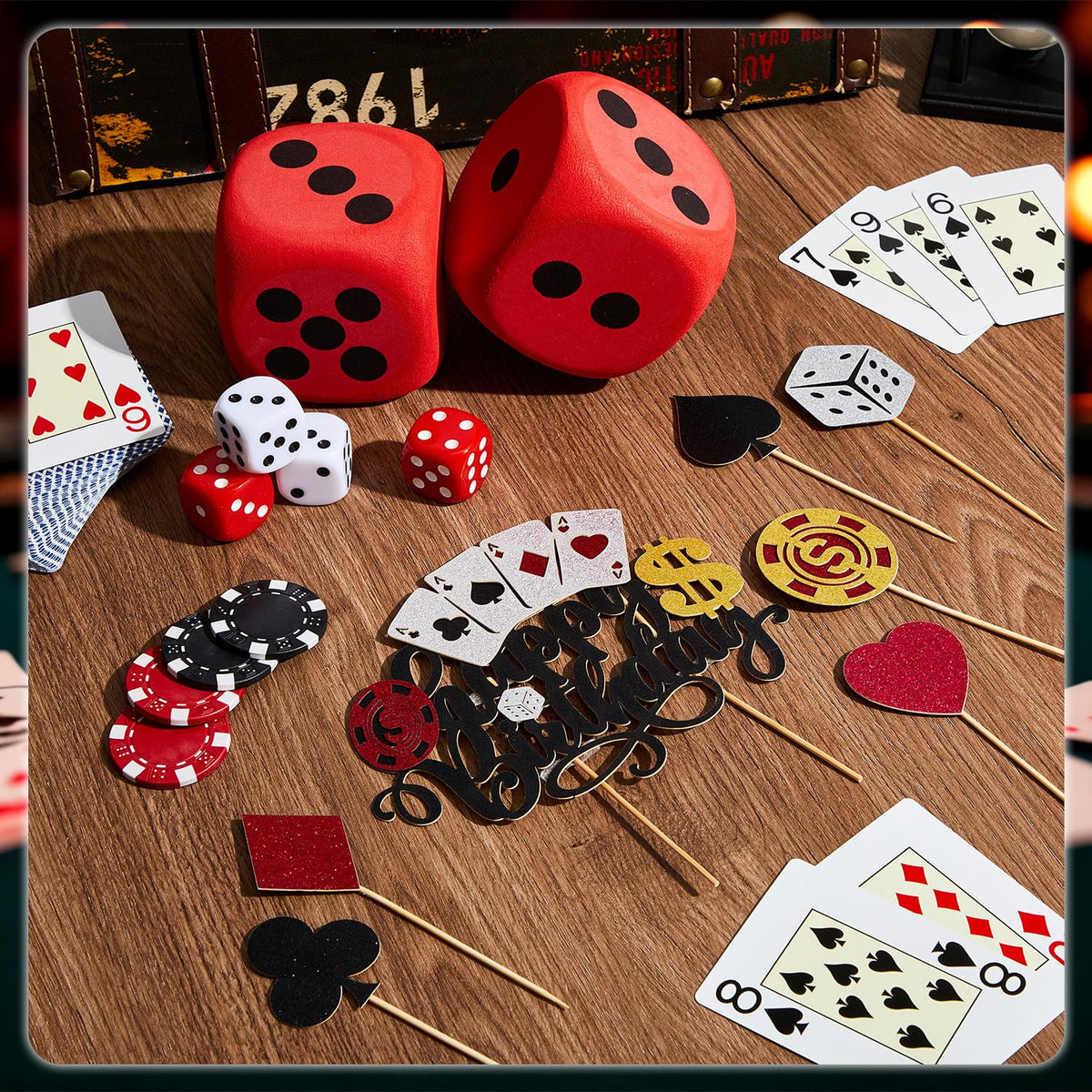 Gersoniel 20 Pcs Casino Cake Decorations Set Casino Theme Party Decorations Includes Poker Dice Chips Poker Birthday Decor Cake Cupcake Topper Happy Birthday Topper for Party