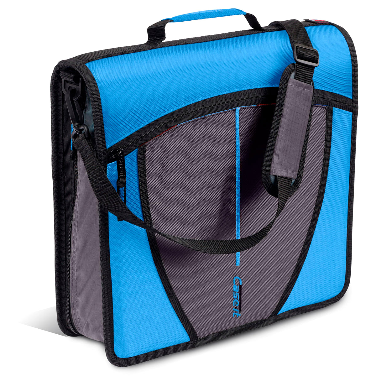 Case-it Mighty Zip Tab Zipper Binder, 3" O-Ring with 5-Color tabbes, Expanding File Folder and Shoulder Strap and Handle, D-146-Denim Blue