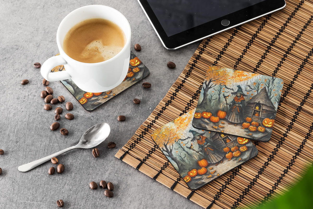Caroline's Treasures Slavic Witch Spooky Halloween Foam Coaster Set of 4 Cup Coasters for Indoor and Outdoor, Coaster for Tabletop Protection, Anti Slip, Mouse pad Material