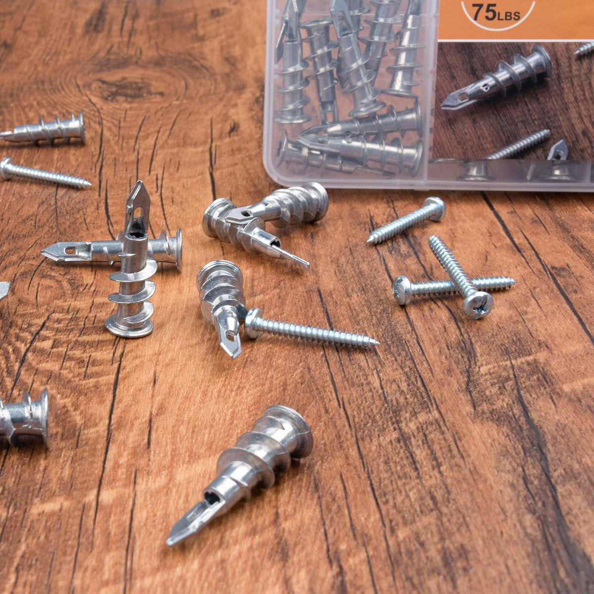 KURUI Zinc Self-Drilling Drywall Anchors Kit - 60PCs Heavy Duty 75LB Capacity | 30 Anchors + Screws