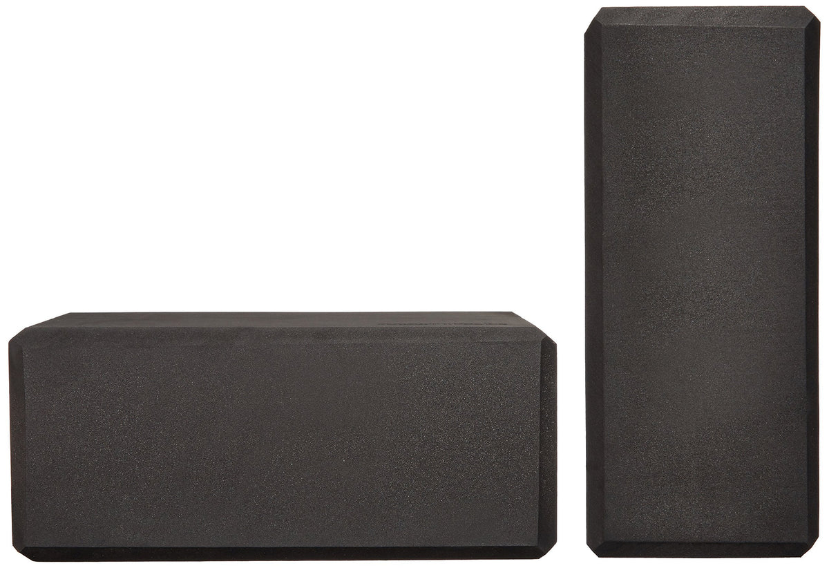 Amazon Basics Non-Slip Yoga Blocks, Set of 2, Deepen Poses, 4" x 9" x 6", Black