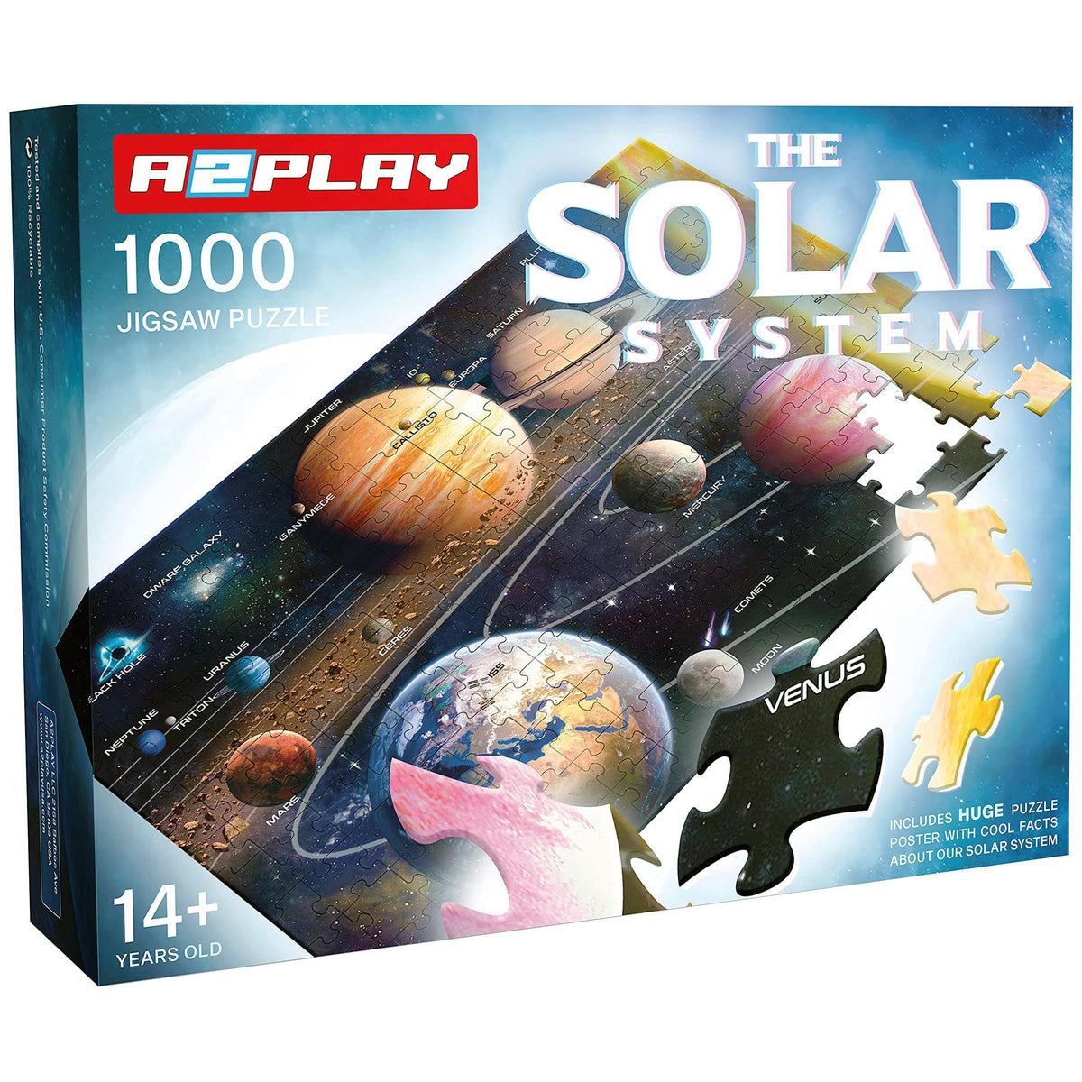 A2PLAY Solar System Space Puzzle for Adults, 1000 Piece Jigsaw Puzzle & Bonus Space Fact Poster, Premium Materials, 27.5 x 19.7 in