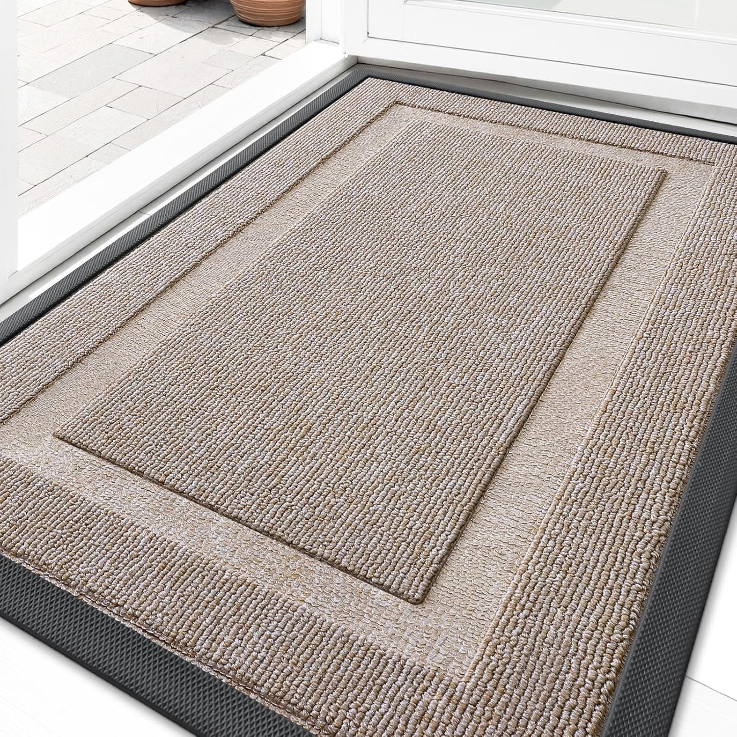 OLANLY Indoor Outdoor Front Door Mat - Waterproof All-Weather Doormat, Easy Clean, 29.5x17, Camel