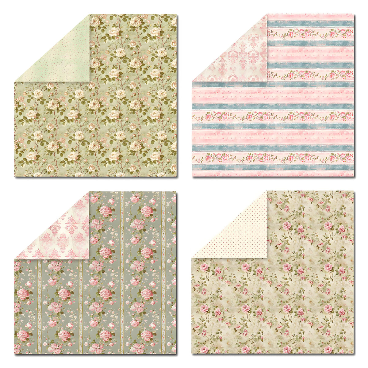 VIVIQUEN Spring Floral 12x12 Inch Scrapbook Paper – 24 Double-Sided Vintage Pink Botanical Designs, Acid-Free 160g Cardstock for DIY Crafts, Card Making, Photo Albums, Gift Wrapping, Junk Journals