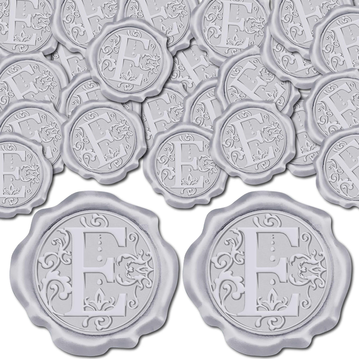 CRASPIRE 50Pcs Silver Letter E Wax Seal Stickers Self-Adhesive for Invitations, Envelopes, Cards & More