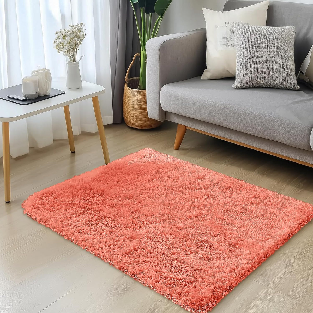 OLANLY Small Bedside Rug - Soft Fluffy Shaggy Indoor Carpet for Bedroom & Living Room | Coral Red
