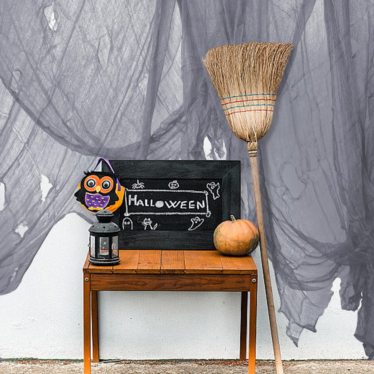 Watayo 600 x 40 Inch Large Size Halloween Creepy Cloth- Gray Halloween Spooky Fabric Cloth- Scary Creepy Gauze Cloth for Halloween Party Haunted House Windows Doorways Decorations