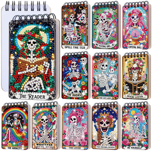 Fuyoooo 12 Pcs Summer Halloween Diamond Art Notebook Kits for Adults DIY Hawaiian Halloween Diamond Painting Notebook Gift Set Cover Notepad 5d Pink Skull Journal Art Crafts Accessories with Tools