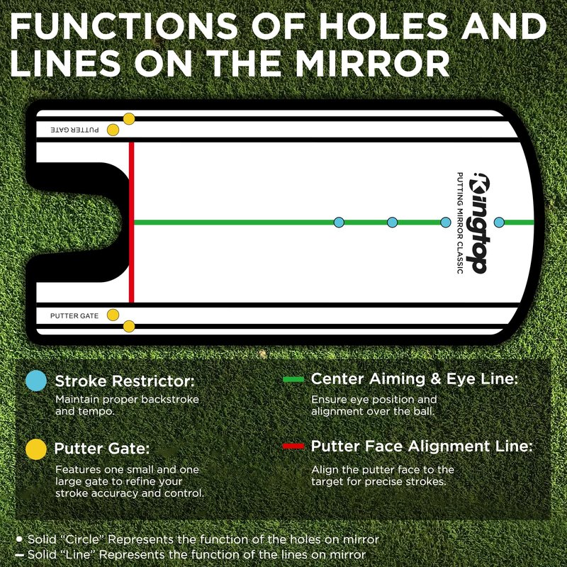 KINGTOP Classic Golf Putting Mirror - Portable Alignment Putting Training Aids for Consistency & Accuracy - Ideal for Indoor | Outdoor Practice, with Carry Bag and Golf Tees