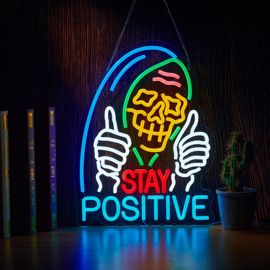 Stay Positive Skull Neon Sign for Wall Décor Dimmable USB LED Neon Light for Home Living Room Bedroom Halloween Decor Gifts
