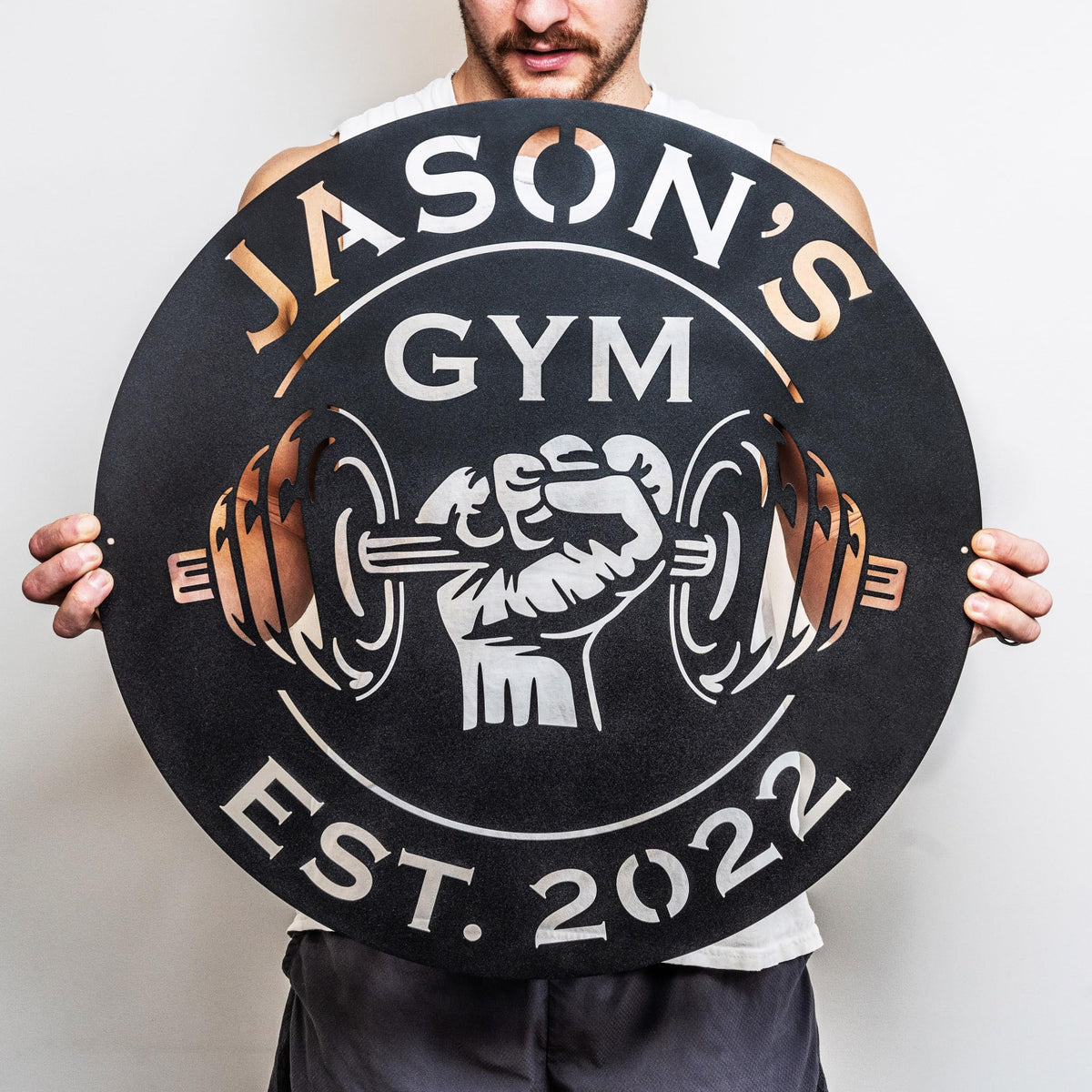 Custom Metal Dumbbell Gym Name Sign, Weightlifting Workout Room Wall Art, Personalized Home Gym Sign, Custom Gym Decor, Workout Garage
