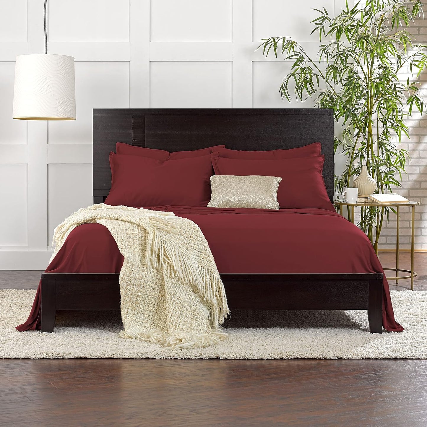 Pure Bamboo Full Bed Sheet Set - 100% Organic Viscose, Luxuriously Soft & Cooling | Merlot Color, Double Stitching