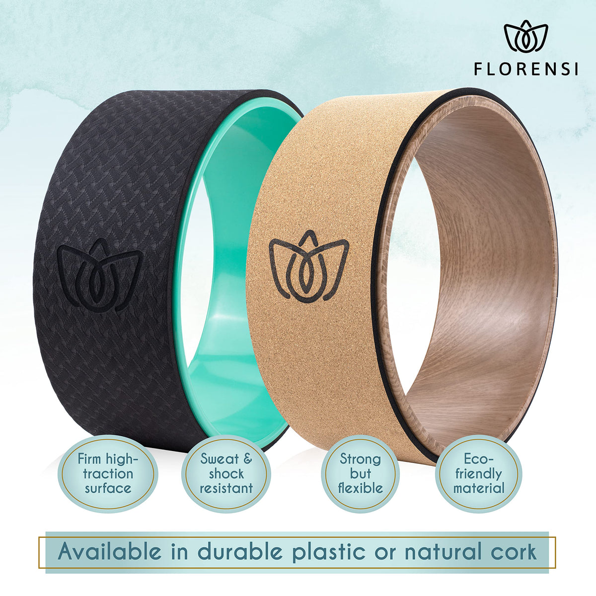 Florensi Yoga Wheel Set - Pack of 3, Green - Deep Tissue Massage & Back Roller Wheel - Spinal Alignment & Back Stretcher - Yoga Accessories Set & Stretching Equipment