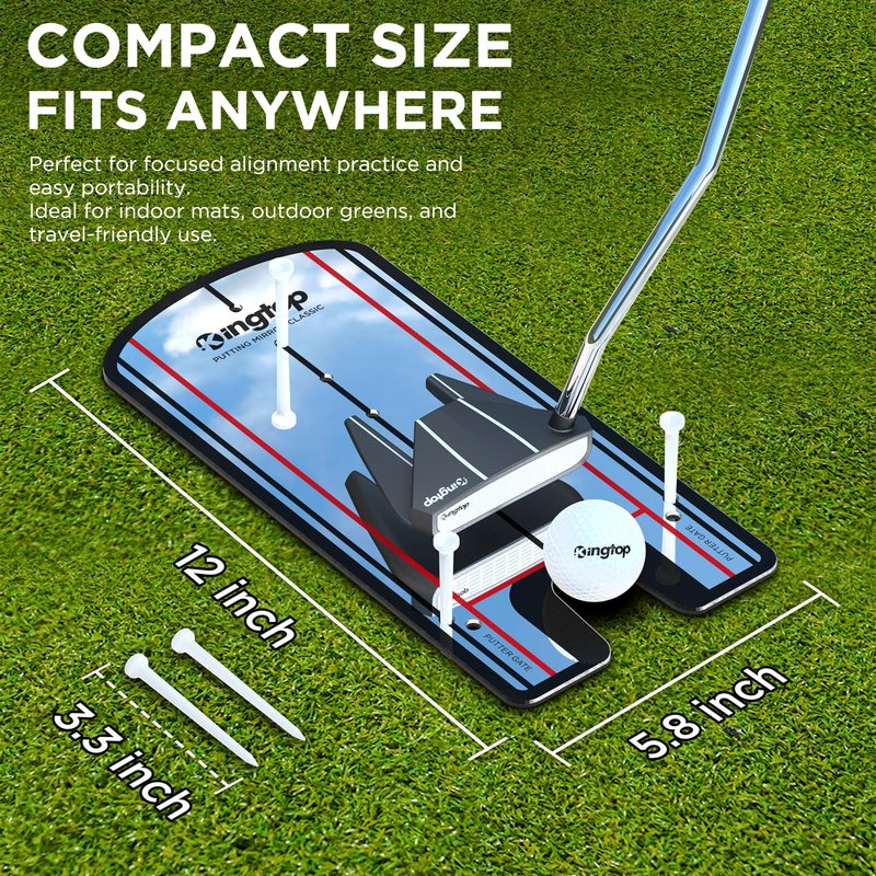 KINGTOP Classic Golf Putting Mirror - Portable Alignment Putting Training Aids for Consistency & Accuracy - Ideal for Indoor | Outdoor Practice, with Carry Bag and Golf Tees