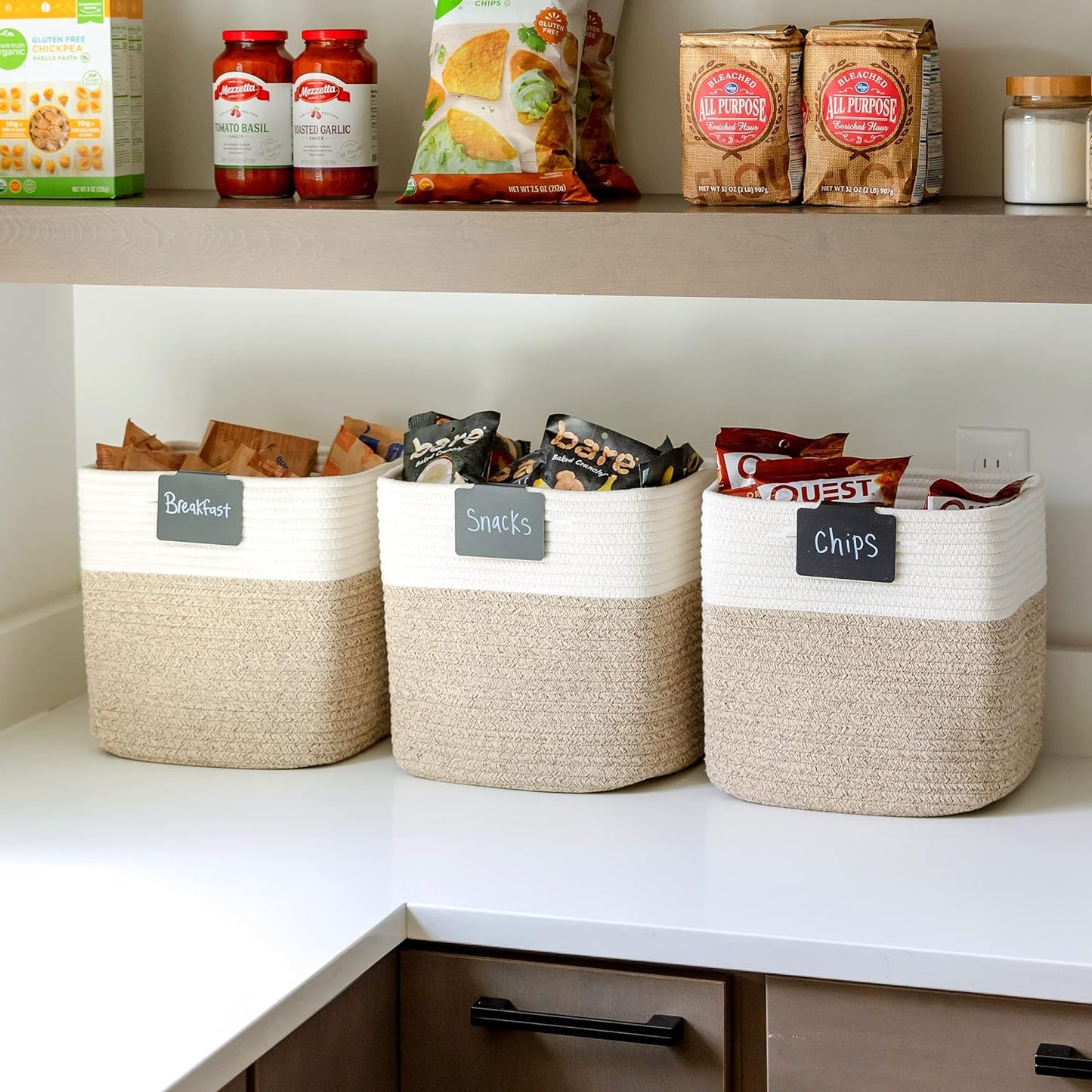 NaturalCozy Storage Cubes - 11-Inch Cotton Rope Baskets for Organizing | 3-Pack Cube Bin Set for Kids' Toys, Nursery, Closet
