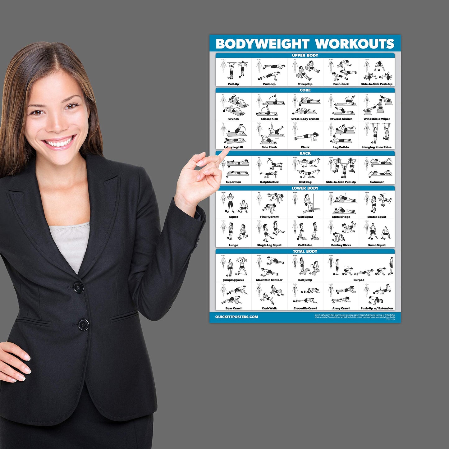 Palace Learning 4 Pack - Dumbbell Workouts + Bodyweight Exercises + Resistance Bands Workouts + Warm Up Exercises - Set of 4 Workout Charts (LAMINATED, 18” x 24”)