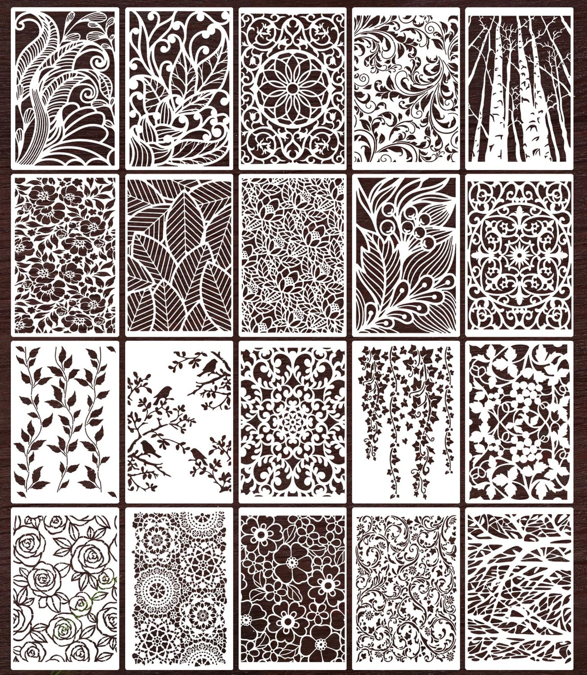 Stencils for Crafts Reusable Texture Stencils Floral Stencil Tree Leaf Vine Stencil for Painting on Wood Canvas Furniture Cards Scrapbook