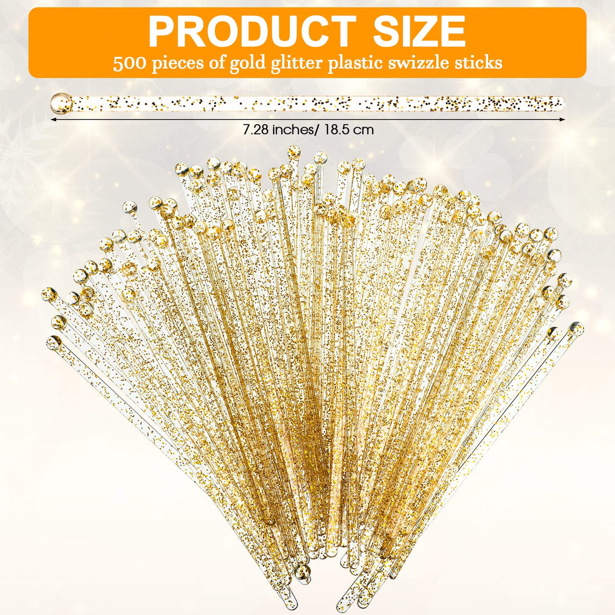 500 Pcs Gold Glitter Plastic Swizzle Sticks Crystal Cake Pops Disposable Cocktail Stir Sticks Round Ball Top Stirrers Gold Lollipop Stick for Drinks Coffee Cocktail, 7.28 Inches
