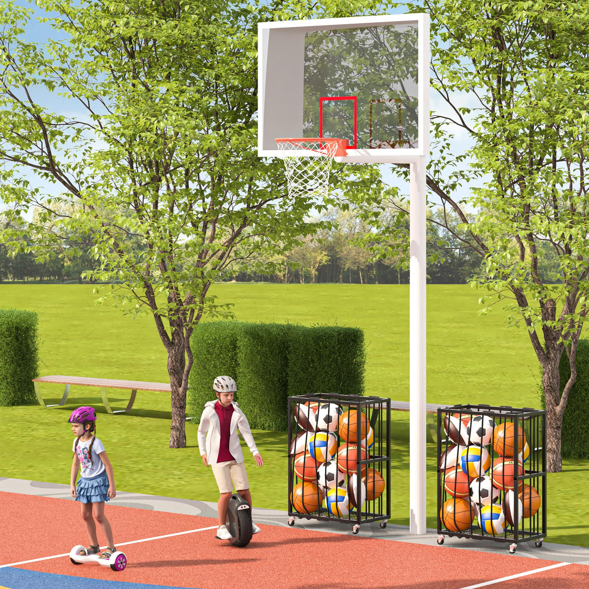 Ball Sports Organizer Storage Cart, Garage Metal Rolling Bin with Thicker Elastic Rope, Ball Holder Rack with Wheels for Volleyball, Basketball, Football, Toys, Gym, Outdoor & Indoor Equipment Storage