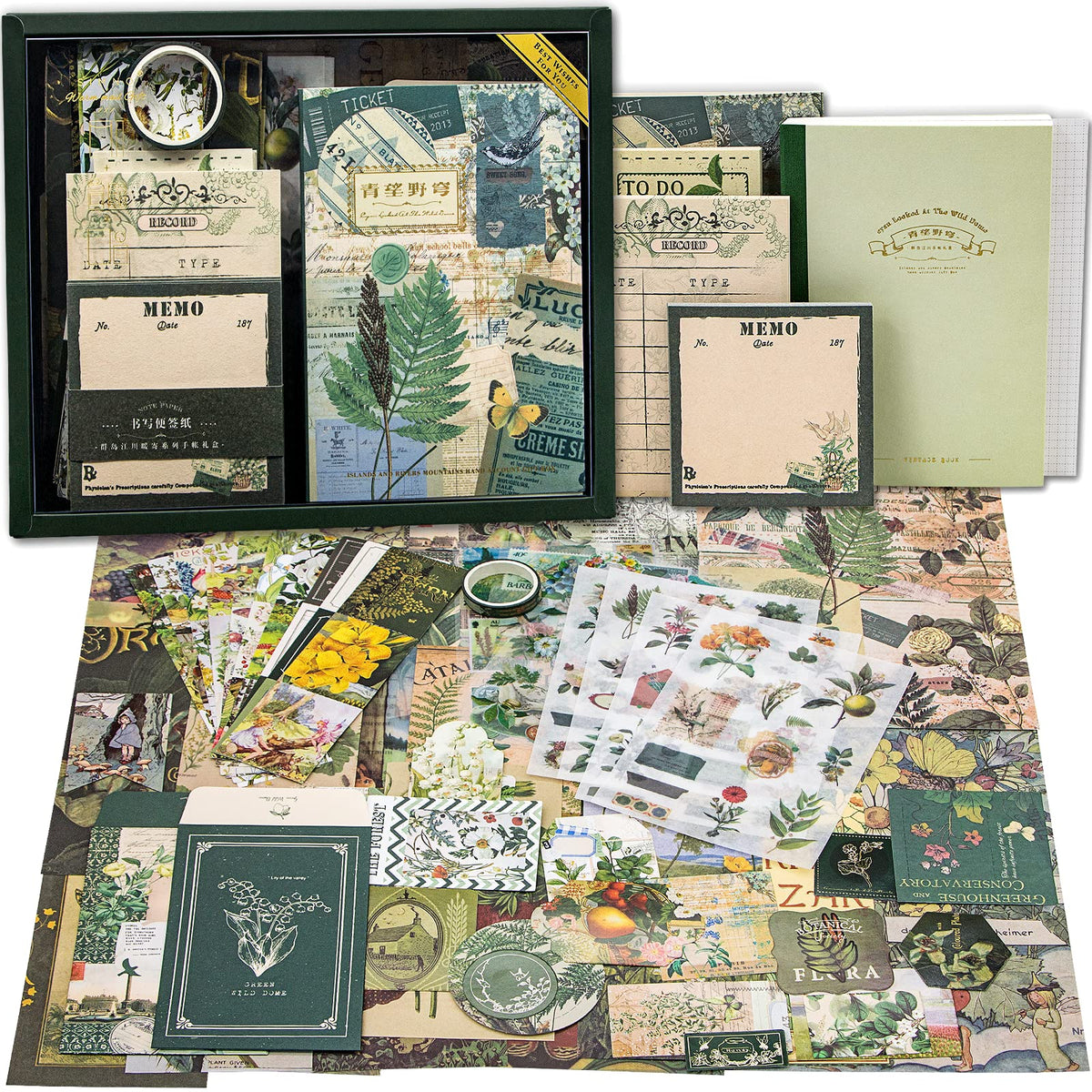 Scrapbooking Supplies Kit, Botanical Aesthetic Vintage Scrapbook Kit for Bullet Junk Journal A6 Grid Notebook Stationary Journaling Supplies Flower DIY Craft Birthday Gifts for Women Kid Teen Girl