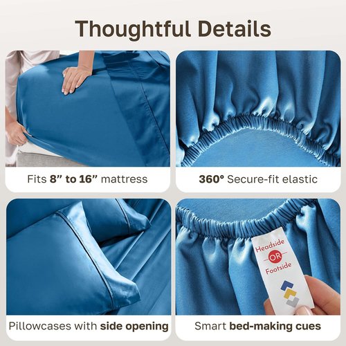 California Design Den Queen Cotton Sheet Set - Silky Smooth 400 TC Sateen Weave with Deep Pockets - Cobalt Blue