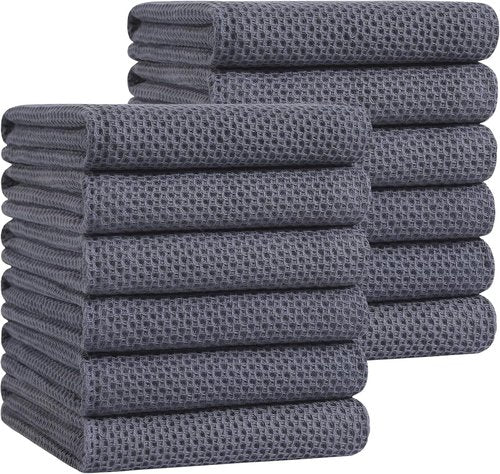 Homaxy 100% Cotton Kitchen Dish Towels - Ultra Soft, Absorbent & Quick Drying | 20x28 Inches, Dark Grey, 12-Pack