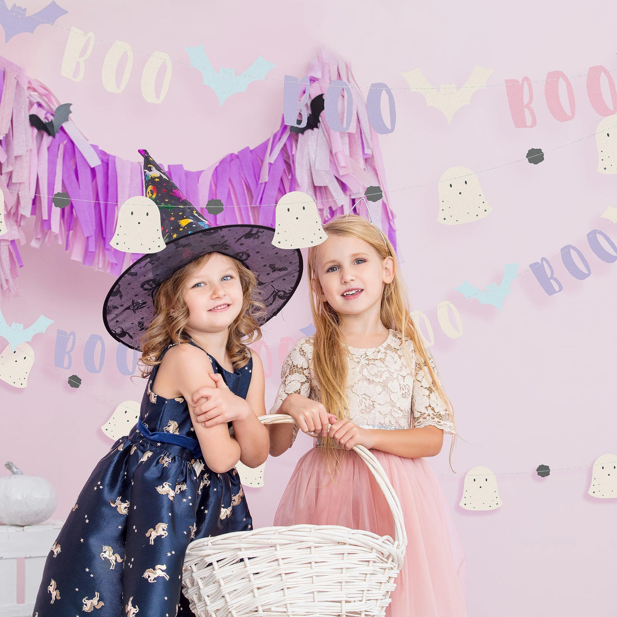 Cheerland Pastel Halloween Decorations Summerween Garland Bat Boo Ghost Pastelween Banner Hanging Photo Booth Backdrop for Cute Spooky Classroom Mantle Fireplace Baby Shower Birthday Party Decor 2pcs