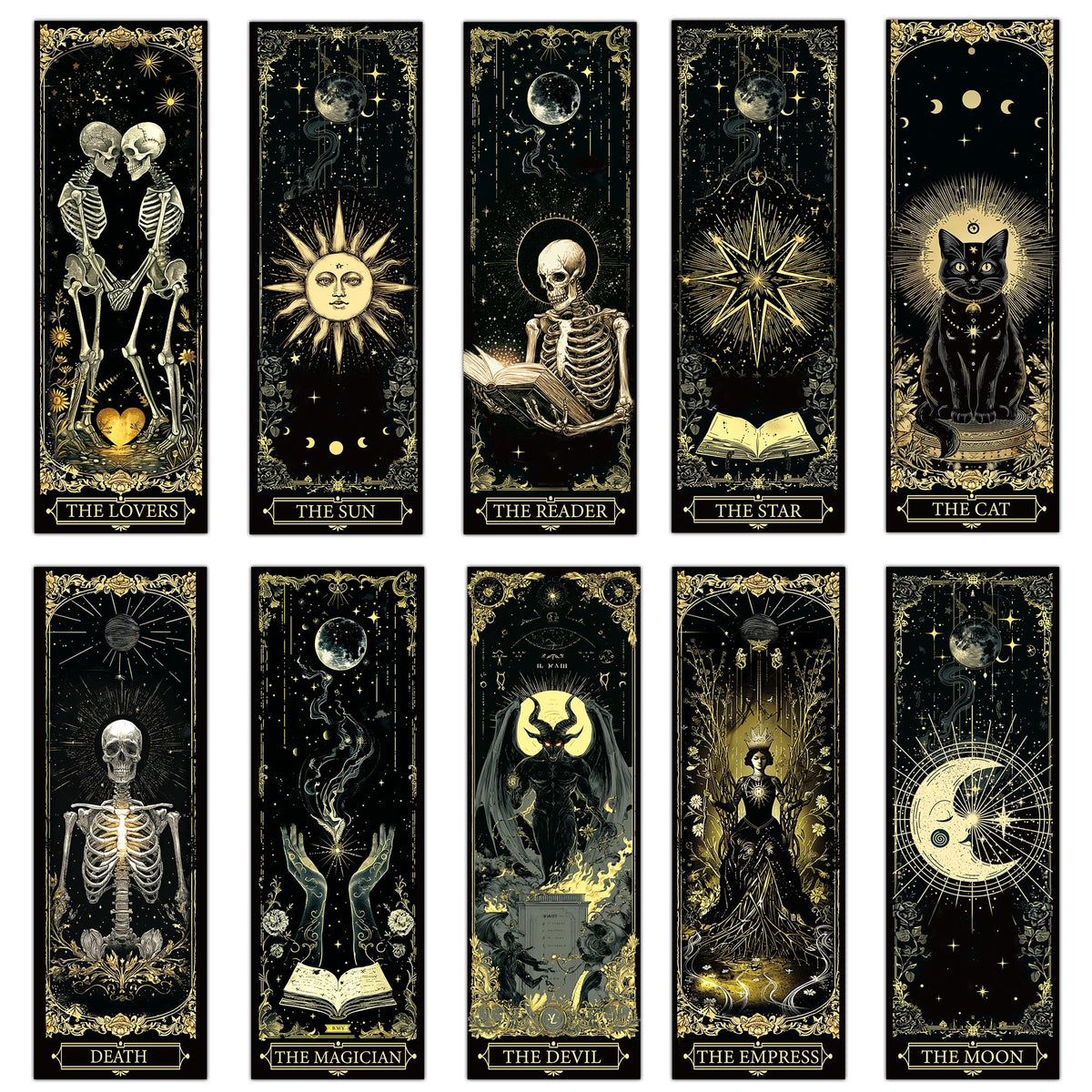 100 Pcs Gothic Tarot Bookmarks Bulk, Dark Academia Witchy Book Marks for Reading, Skeleton Paper Page Markers, Bookish Gifts for Reading Women Book Lovers Men, Dark Romance Merch