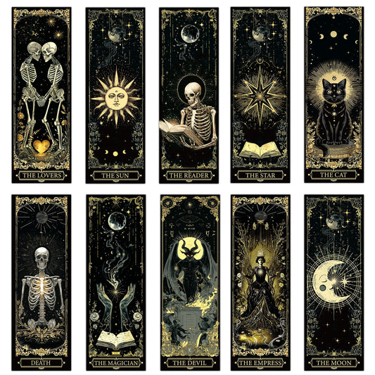 100 Pcs Gothic Tarot Bookmarks Bulk, Dark Academia Witchy Book Marks for Reading, Skeleton Paper Page Markers, Bookish Gifts for Reading Women Book Lovers Men, Dark Romance Merch
