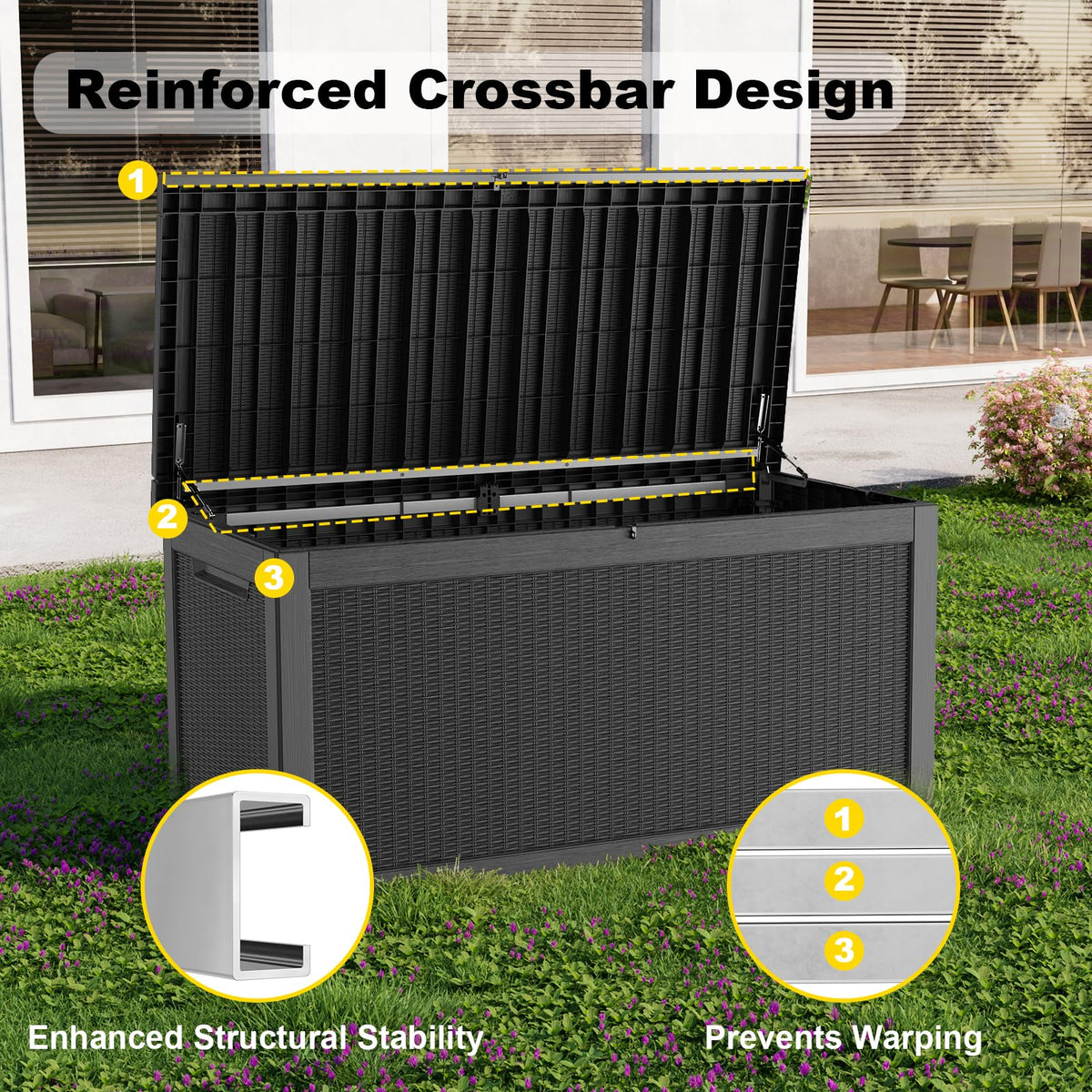 EasyUp 320 Gallon Deck Boxes Waterproof, Outdoor Large Storage Boxes with Lids, Outside Resin Storage Box & Deck Boxes for Patio, Garden Use(Black)