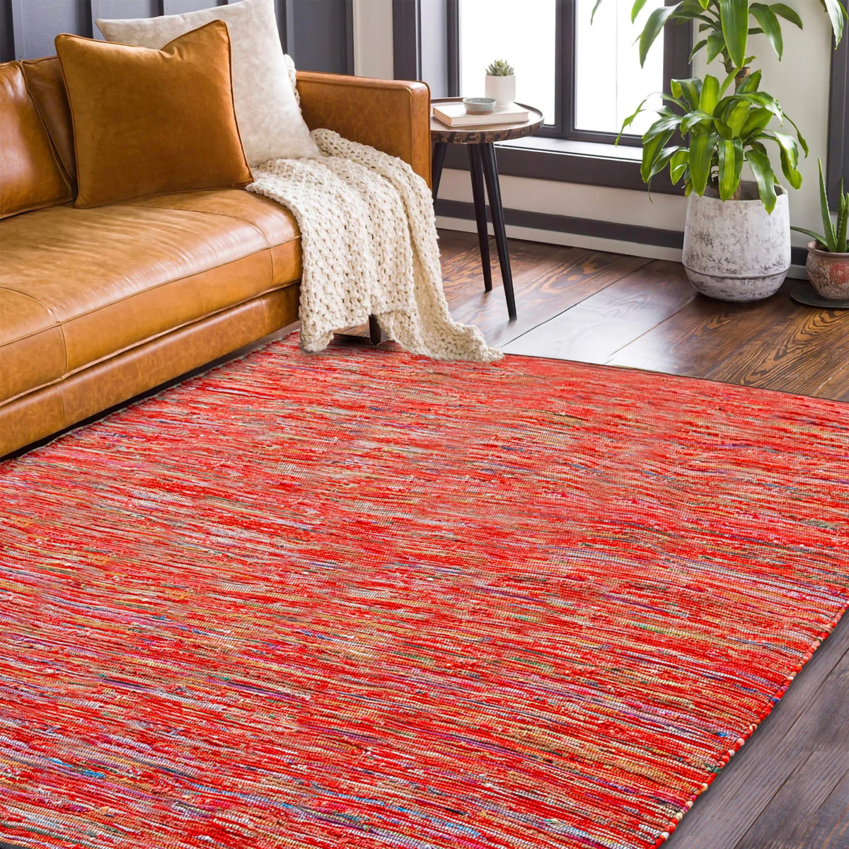 Ramanta Home Cotton Multi Color Chindi Hand Woven Rugs - 8x10 Feet Rectangle Hand Braided Bohemian Colorful Area Rug - Recycled Braided Chindi Rugs- Biodegradable Area Rugs Size 96x120 inch.