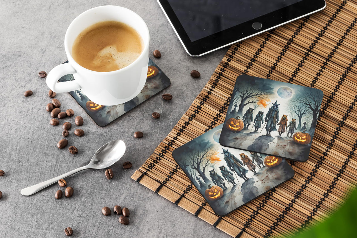 Caroline's Treasures Werewolves Spooky Halloween Foam Coaster Set of 4 Cup Coasters for Indoor and Outdoor, Coaster for Tabletop Protection, Anti Slip, Mouse pad Material